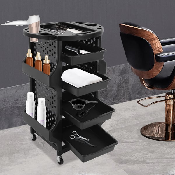 Salon Opbevaringsvogn, 5 Niveauer, Holdbar og Mobil,sort