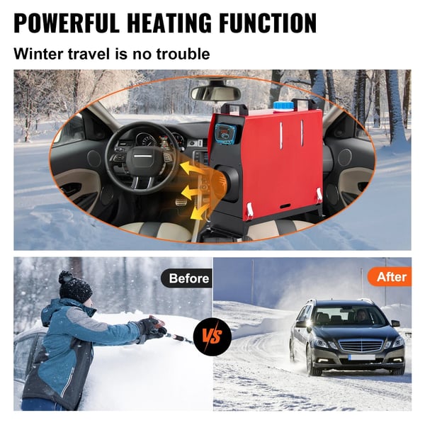 Diesel Luftvarmer, 8KW Effekt, 12V Spænding, 5L Tankkapacitet, Justerbar Temperatur 64℉-104℉, Fjernbetjening op til 98 ft