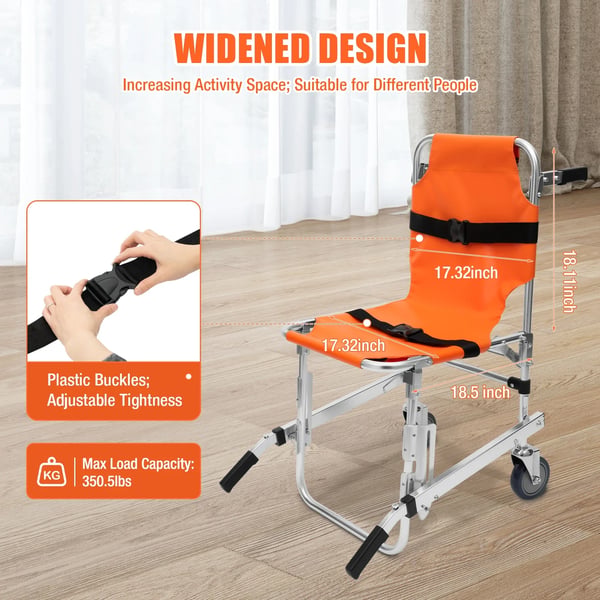 Trappebærer, 160 kg belastningsevne, foldbart design med sikkerhedsstropper,Appelsin