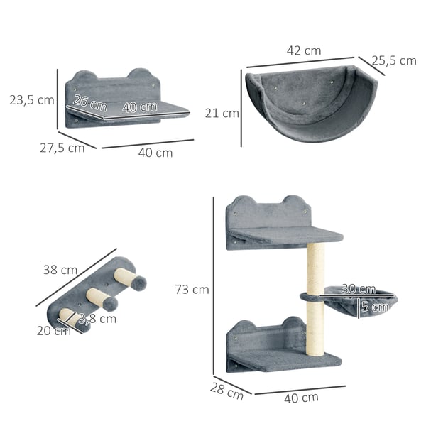 Kat Klatre Rack, Spånplade & Plys, 5-Niveau Design, 3-Story Platform 40x28x73 cm, Enkelt Niveau Platform 40x27.5x23.5 cm
