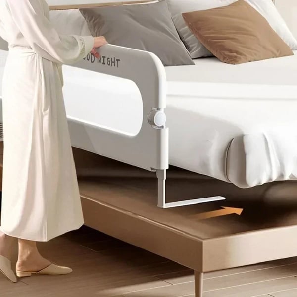 Sengebeskyttelse, Én-Klik Folding, Holdbar Sikkerhedsbarriere,Grå-150CM
