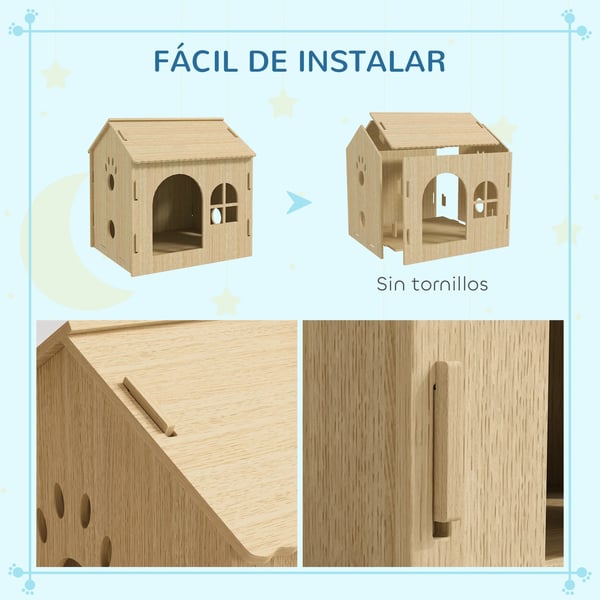 Hundehus, 49,5 x 41 x 51 cm, Eg MDF, Vindue 12 x 15 cm, Frontindgang 20 x 27,5 cm, Intern 45 x 39 x 48/40 cm