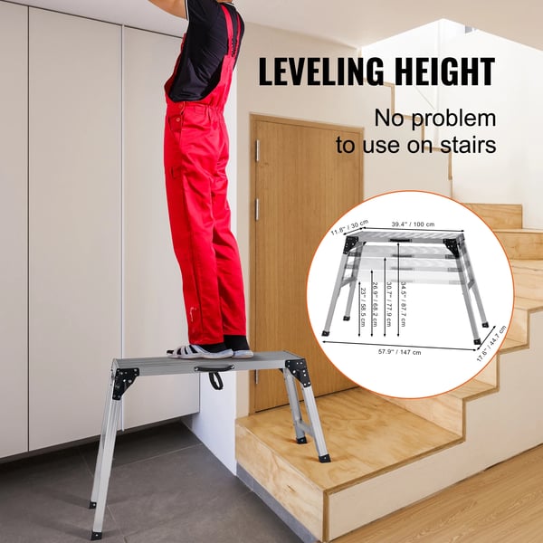 Säädettävä taitettava alumiininen työalusta, 150 kg kuormituskapasiteetti, liukumaton pinta,76 cm