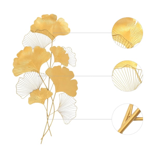 Vægdekoration, Tredimensionelt Bladdesign, Håndlavet Jernkunst,Guld