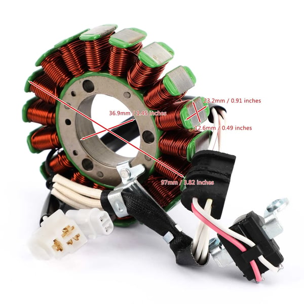Generator Stator, Indvendig Diameter 36,9 mm, Udvendig Diameter 97 mm, Poltykkelse 23,2 mm, Antal Ledninger 5, Antal Poler 18