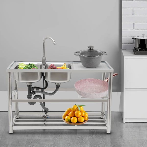 Dobbeltvask i rustfrit stål, 360° roterende vandhane, dobbelt skål design