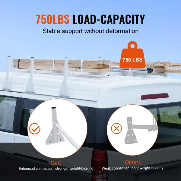 VEVOR Van Ladder Rack, Justerbart Design, 750 lbs Kapacitet,750 lbs in Danish is "750 lbs".