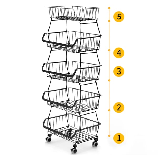 Opbevaringskurv, 5-lags design, holdbart kulstofstål,sort