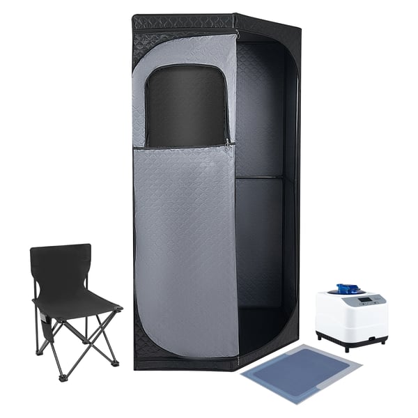 Bærbar damp sauna, høj kvalitet satin bomuld, 1350W damp system, rummelig telt design, foldbar stol inkluderet, robust stabilitet