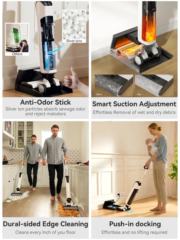 Våd Tør Støvsuger, 180° Flad Design, Smart AI Funktionalitet,hvid