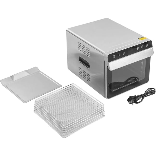 Madtørrer, 6 lag, 700 W effekt, 220 V spænding, temperaturinterval 35-85°C, intelligent touchscreen kontrol