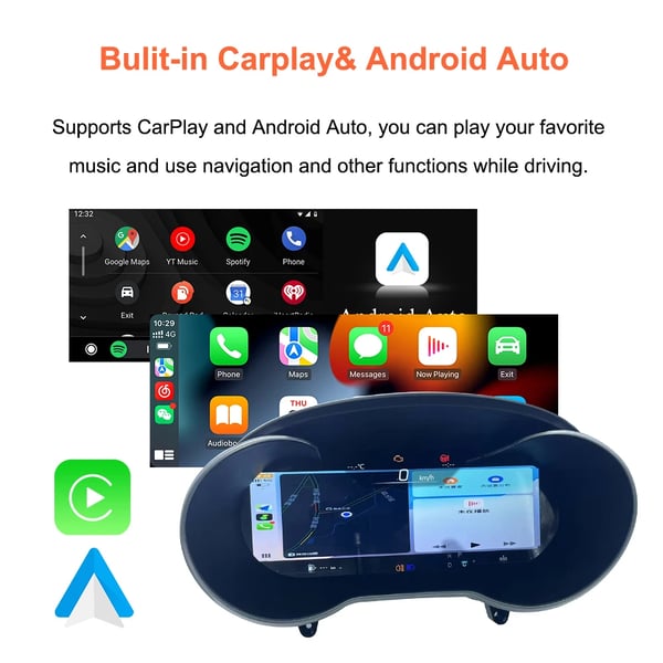 Digital Dashboard, Kompatibel med Mercedes Benz Modeller, Carplay Support,sort