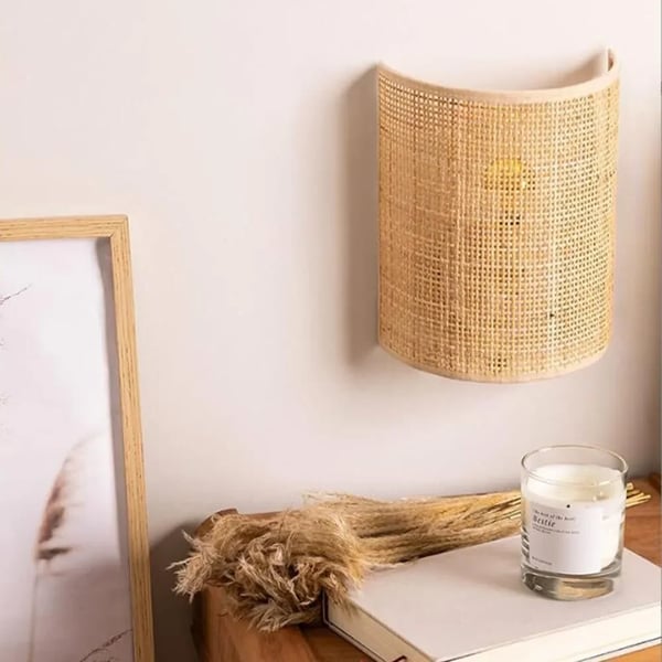 Væglampe, Håndvævet Bambusdesign, LED Lyskilde,20x25cm, Ingen pære