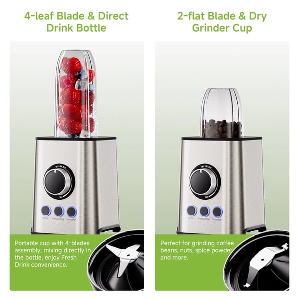 Smoothie Blender, 1300W Motor, 6-Kops Glasbeholder,EU stik, TB003