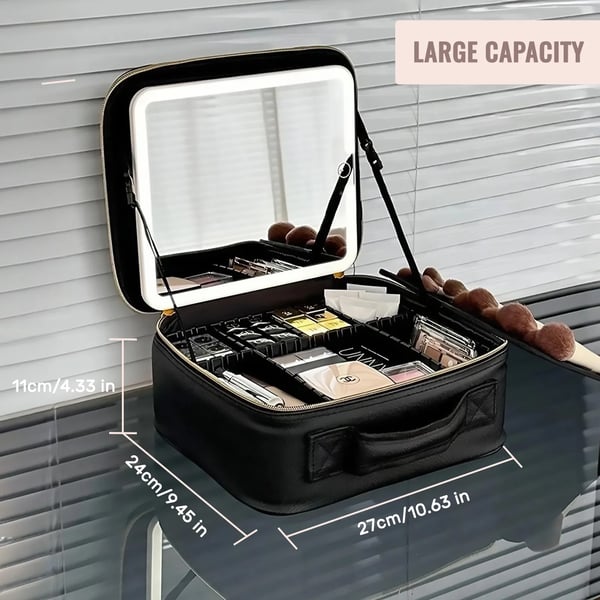 Makeup Taske, Integreret Spejl, Justerbare Skillevægge,sort