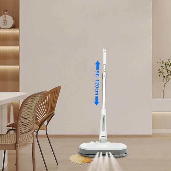 Trådløs elektrisk moppe, 350 ml vandtank, justerbar højde, LED-belysning,EU, HVID