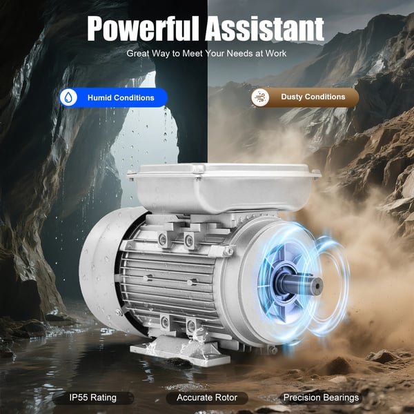 Elektrisk motor, 750W, 1380 RPM, 19mm aksel, IP55 beskyttelsesklasse, aluminiumskonstruktion