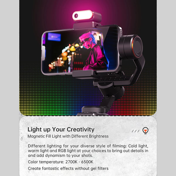Smartphone Gimbal Stabilizer, 3-Akse Stabilisering, AI Vision Tracking,sort