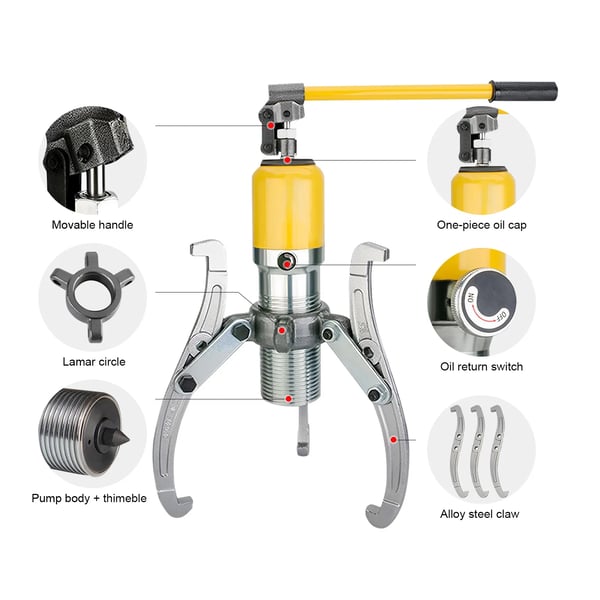 20T Hydraulisk Trækker, Tre-Klo Design, Holdbar Støbejernskonstruktion,Gul