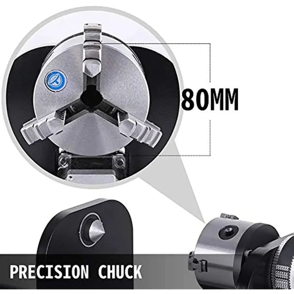 CNC Router Rotationsakse, 80mm 3-Kæbe Chuck, 1.8° Trinvinkel, ≥780 mN·m Moment, Nominel Strøm DC 1A, Rotor Inerti 220 g·㎡