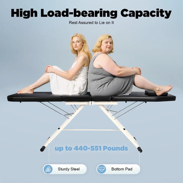 Massagebord, Bärbar Design, Justerbart Ryggstöd,svart