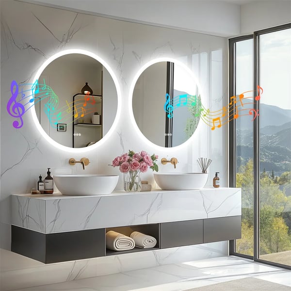 Badrumsspegel, Bluetooth-anslutning, dimbara LED-lampor,Aluminium, Gul