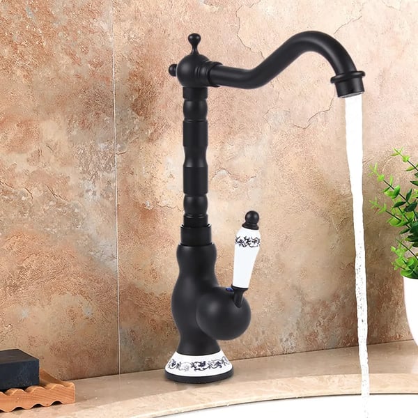 Badeværelsesvaskemixer, Messingkonstruktion, Dækmonteret Design,sort, Messing