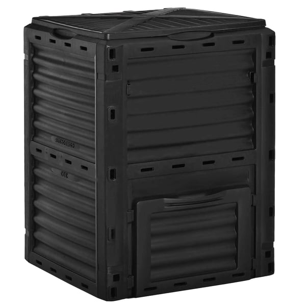 Kompostbeholder, 300L kapacitet, 48 lufthuller, plastmateriale,Sort