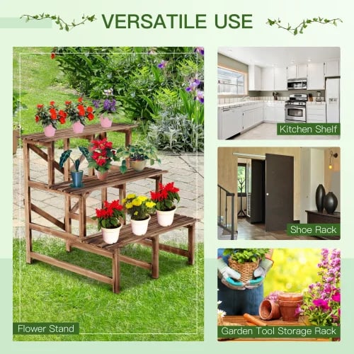 Havebed, Solid Fyrretræ, Tre-niveau Design, Belastningsevne 80 kg, Forsinket Højde, Nem Montering
