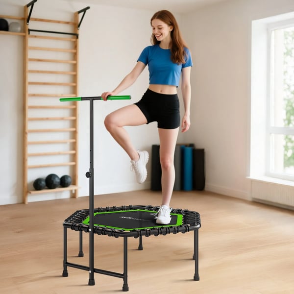 Fitness Trampolin, Justerbart Håndtag, Stålramme,grøn