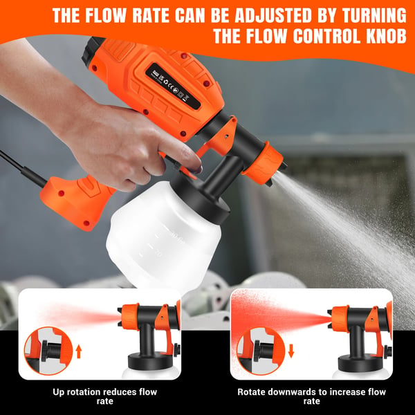 Malersprøjte, Maksimal Effekt 3800W, Beholder Volumen 1000mL, Justerbar Dyse Diameter 1.0/1.8/2.5mm, Malingsstrøm 800mL/min, Vægt 1.25kg