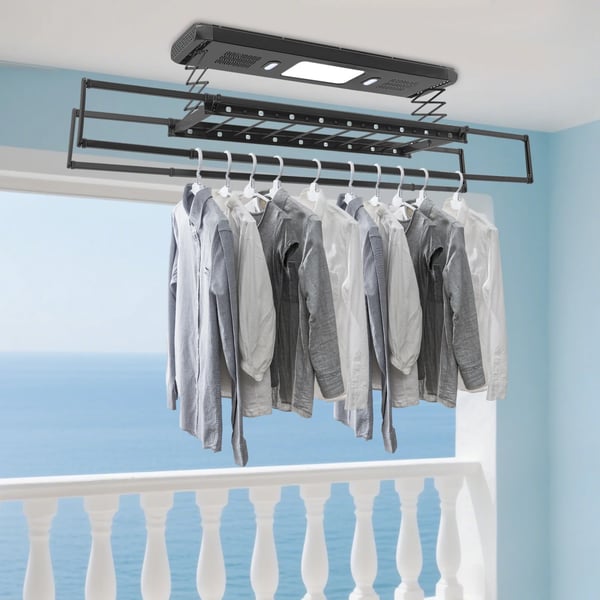 Elektrisk Tørrerack, Fjernbetjening, Pladsbesparende Design,sort