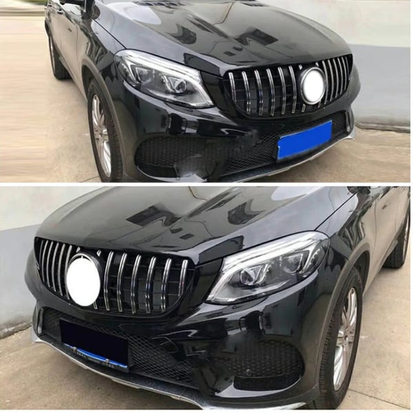 Frontkølergrill, GT-R stil, kompatibel med Mercedes GLE klasse W166,Krom sort
