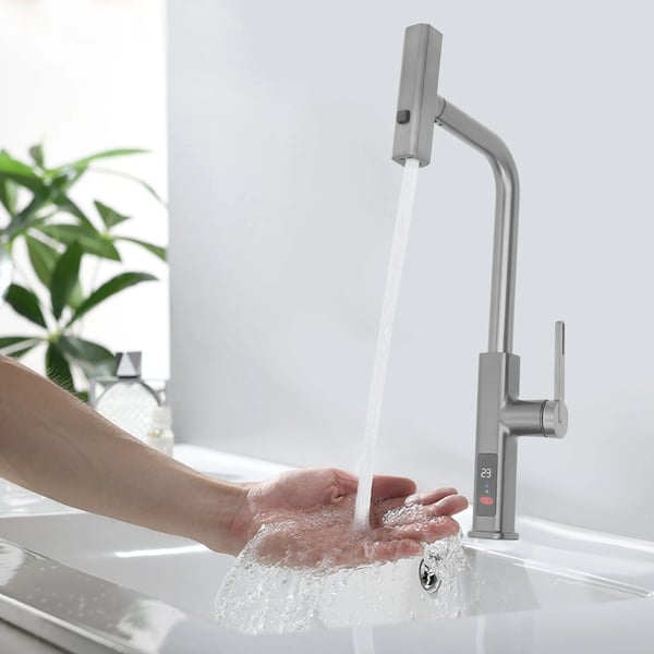 Svingbar Køkkenarmatur, Mørkegrå, Utrækkelig Sprøjte, Keramisk Ventilkern, Vandkraftkontrol, 60 cm Slangelængde