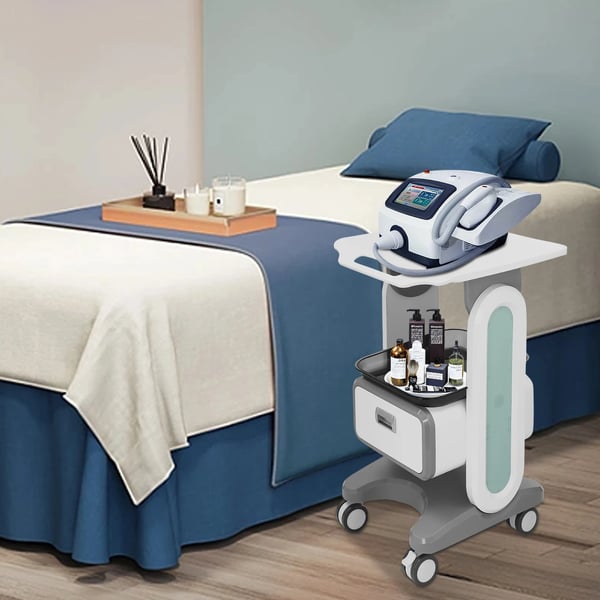 Medicinsk vogn, 44*36*76 cm dimensioner, 1 skuffe, 2 bakker, 60 kg belastningskapacitet, 4 universelle hjul