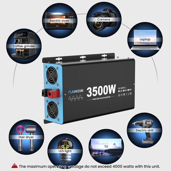 Puhdas siniaaltoinvertteri, 3500W jatkuva teho, 7000W huipputeho, 12V 3500W 50HZ EU