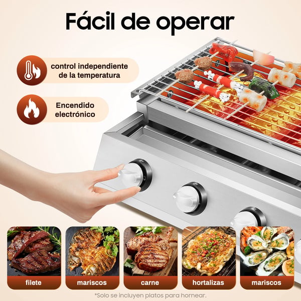 Gasgrill, 4 brændere, rustfrit stål konstruktion,Sølv