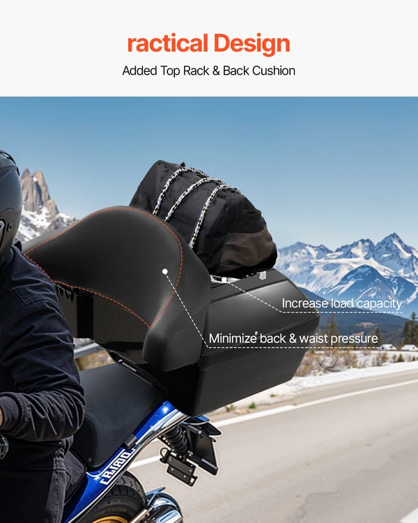 Motorcykel Topkasse, 48L Kapacitet, Regntæt Design,48 L