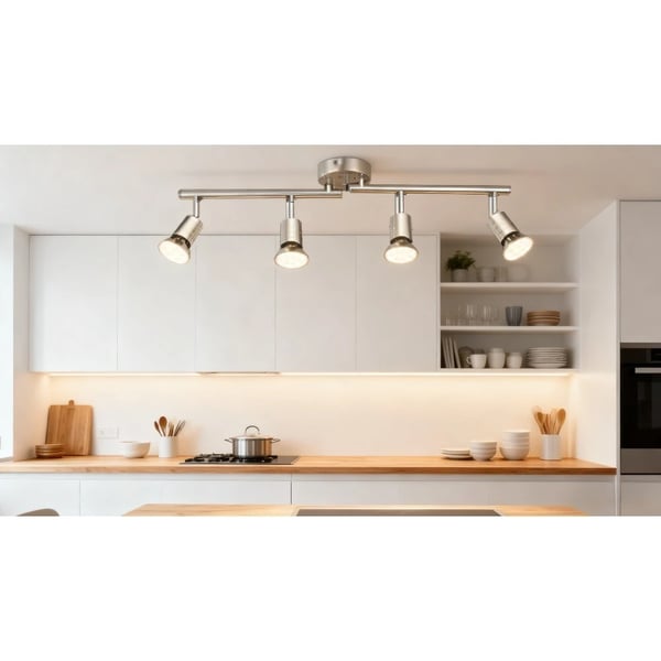 Loftspotlight, 4-hoved justerbar, dæmpbar LED skinnelys,Ingen pære, Sølv