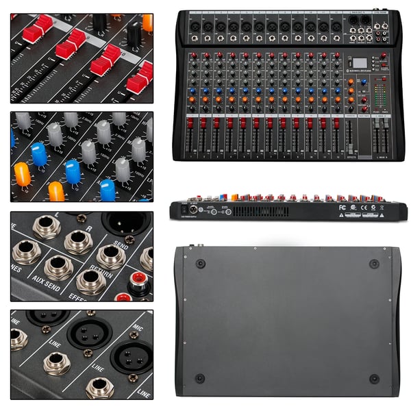 Lydmixer, 12 kanals indgange, USB og MP3-tilslutning,DX12