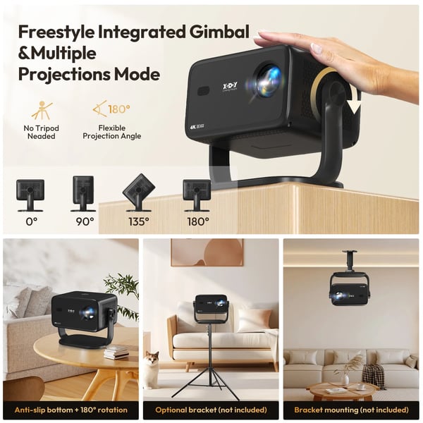 Projektori, 1080P Natiiviresoluutio, WiFi 6 ja Bluetooth-yhteys,musta
