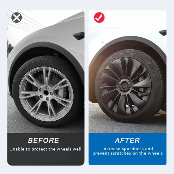 Tesla Model Y Hjulnavskapsel, Mat Sort Finish, Nem Installation,LR mat sort