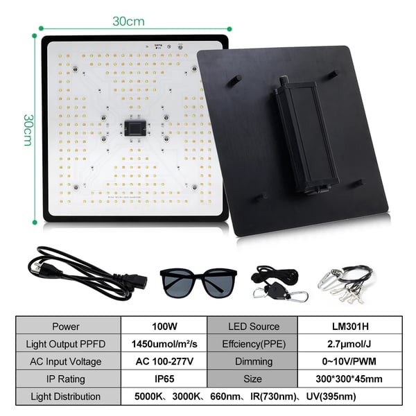 Full Spectrum LED Vækstlys, Dæmpbart, LM301H LED Chips,100W
