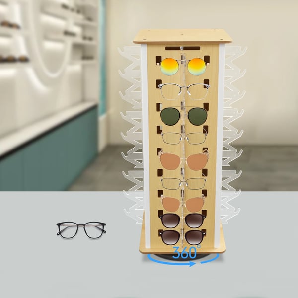 Solsikker Display Stativ, 360° Rotations, Fritstående Design, Ahorntræ Farve