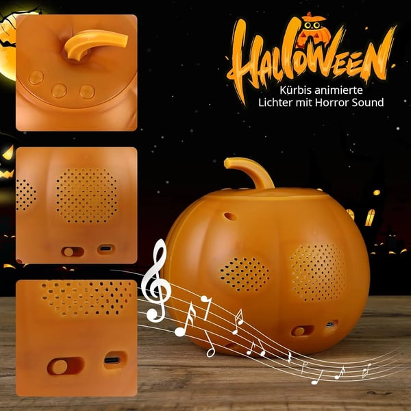 Halloween Græskar Projektionslampe, 16 Animationer, Indbygget Højttaler, Lydeffekter,orange