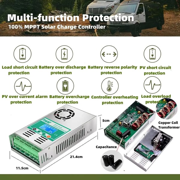 Aurinkosähkölatausohjain, MPPT 60A, Monitoiminen LCD-näyttö,12V 24V 36V 48V Auto, MPPT 60A