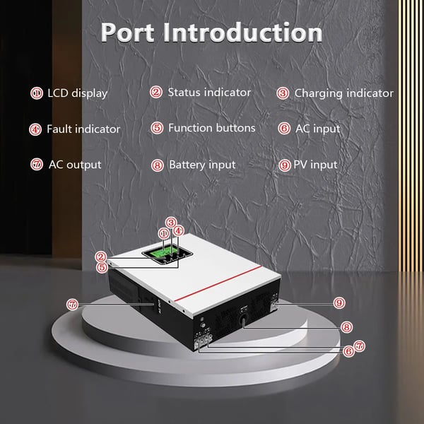 Hybrid sol inverter, MPPT 80A, ren sinuskurve output,12V, 1000W, 220-240V