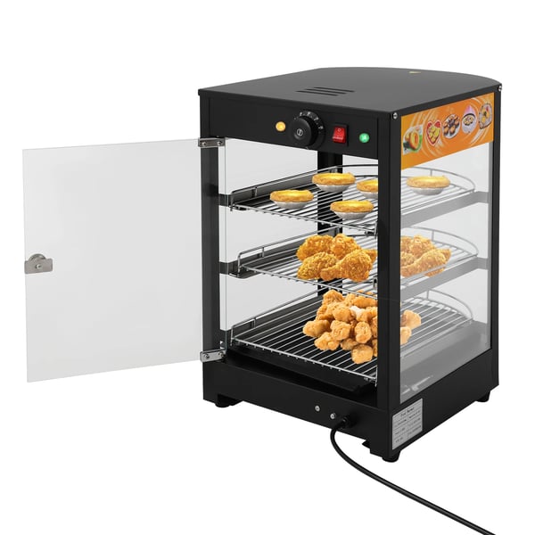 Madopvarmningsskab, 3 niveauer, 0,8 kW effekt, 220V spænding, temperaturinterval 30-85℃, dimensioner 35 x 42 x 52 cm