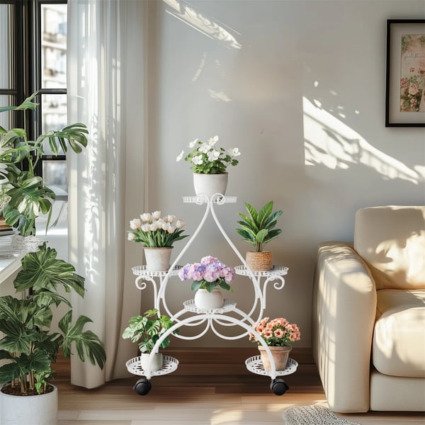 Metal Planteholder, 6 Potters Kapacitet, Elegant Design,HVID