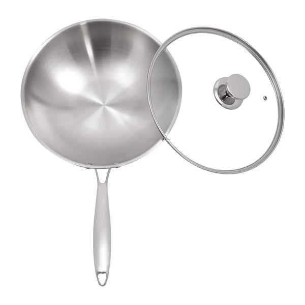 Stegepande, Rustfrit Stål, 30 cm Diameter, Egnet til Gas og Induktion, Tempereret Glaslåg, Non-stick